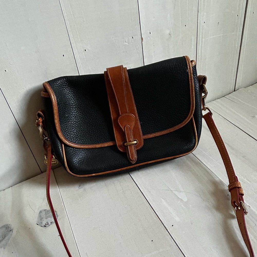 Vintage Dooney & Bourke Black and Brown Crossbody Bag